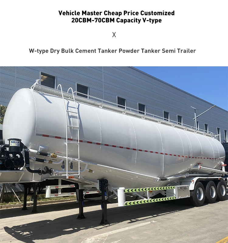 Vehicle Master Tri-Axle W Shaped 45cbm Dry Powder Bulk Cement Material Tanker Semi Truck Trailer Bulk Cement Trailer